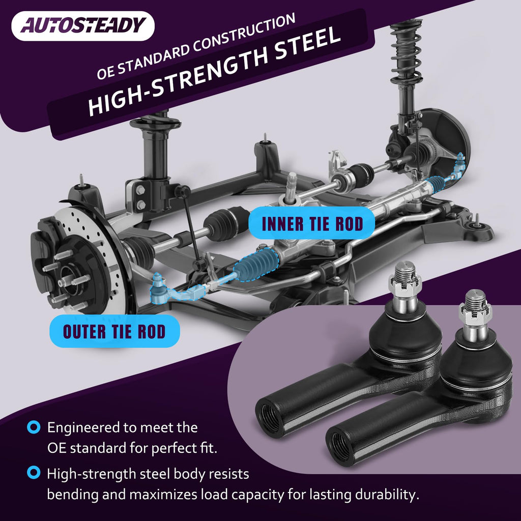 AUTOSTEADY Front Outer Tie Rod End Pair Compatible with 2001-09 Ford Escape