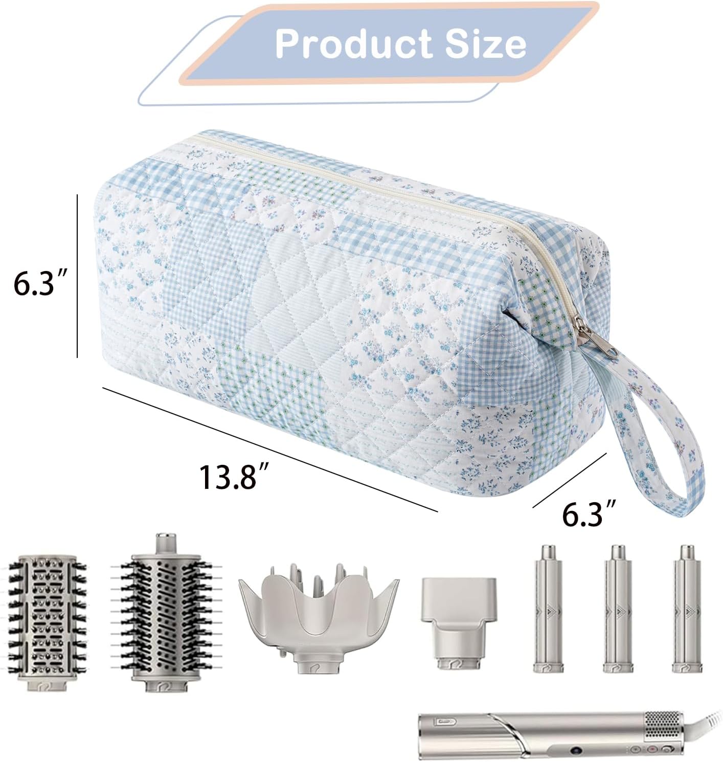 Large Quilted Hair Tools Travel Bag,Hair Styling Accessories Storage Case for Hair Dryer,Curling Iron,Flat