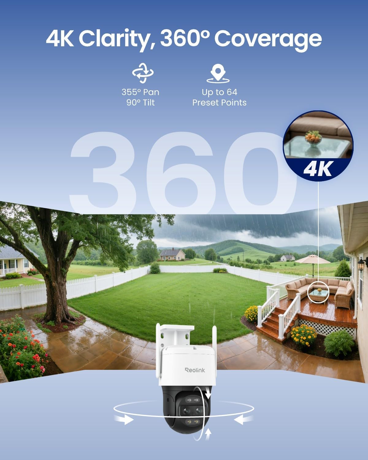 4K Wired WiFi Outdoor Security Camera, 8MP Dual Lens, 360 PTZ Camera, Auto Tracking, 2.4/5GHz Wi-Fi Smart