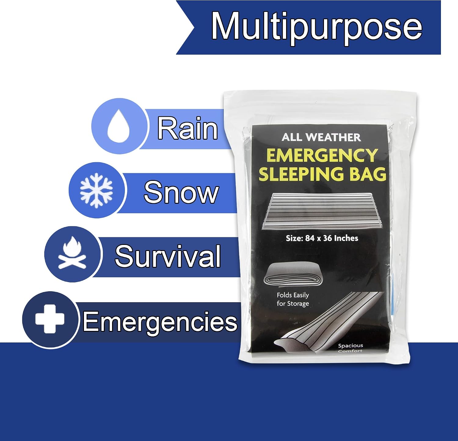 Mylar Emergency Thermal Blanket Sleeping Bag for Survival (2 Pack), Thick Reusable Mylar Space Blankets Bulk 84"L x