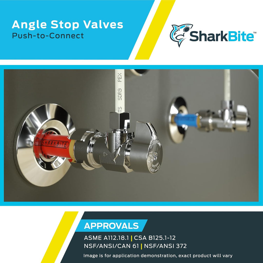 1/2 x 3/8 Inch Compression Angle Stop Valve, Loose Key Quarter Turn, Push to Connect Brass Plumbing Fitting, Chrome