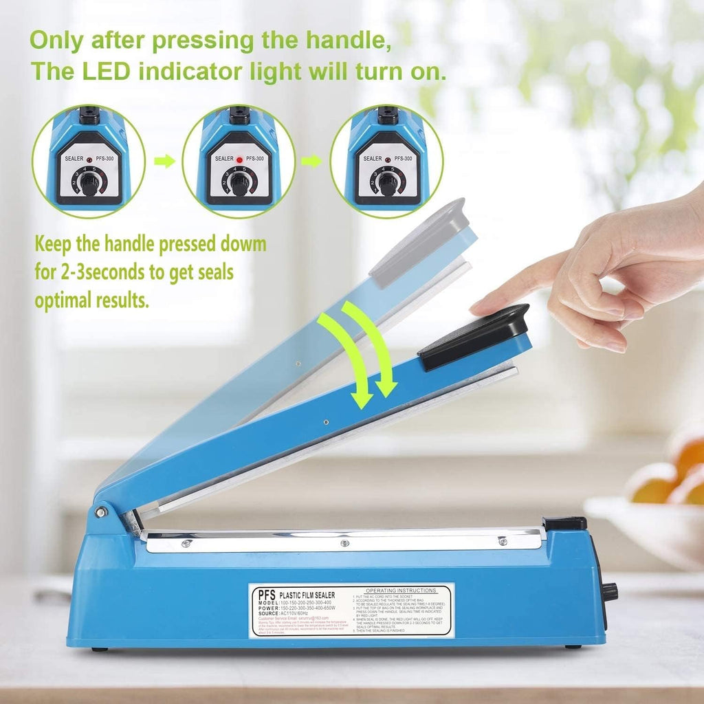 Impulse Heat Sealer - Manual 8 Inch Sealing Machine for Plastic Bags with Extra Replace Element Grip