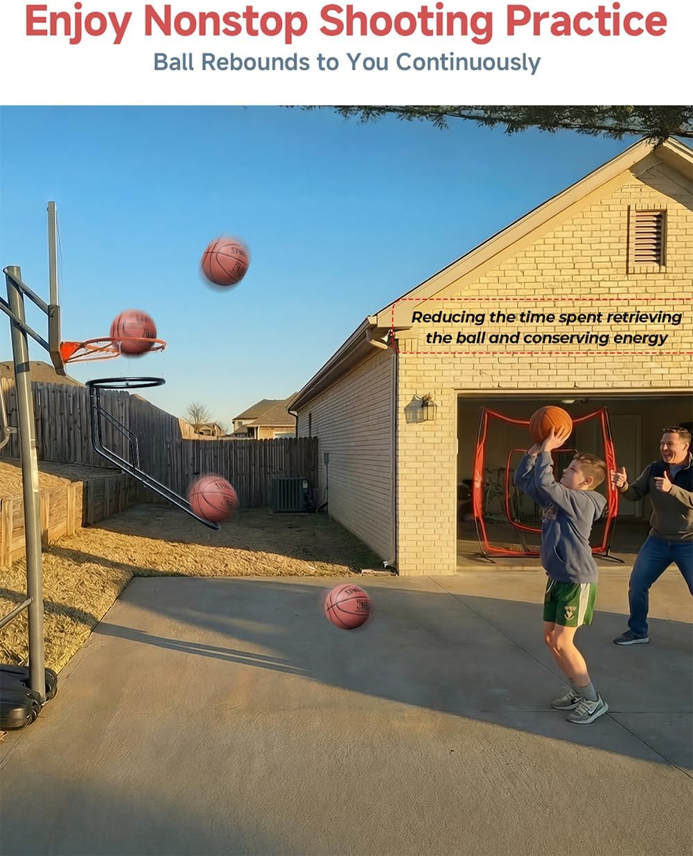 Basketball Rebounder, Heavy Duty & Quick Release Basketball Return Attachment, 180 Degree Rotatable Chute Shot