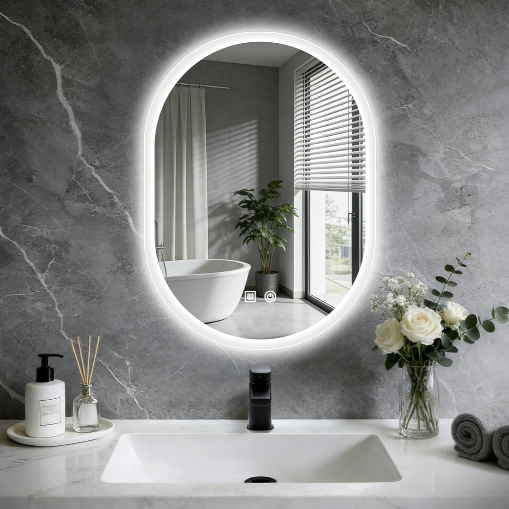 16x24 LED Bathroom Mirror with Lights Oval, Lighted Bathroom Vanity Mirror for Wall, Front Lit and Backlight