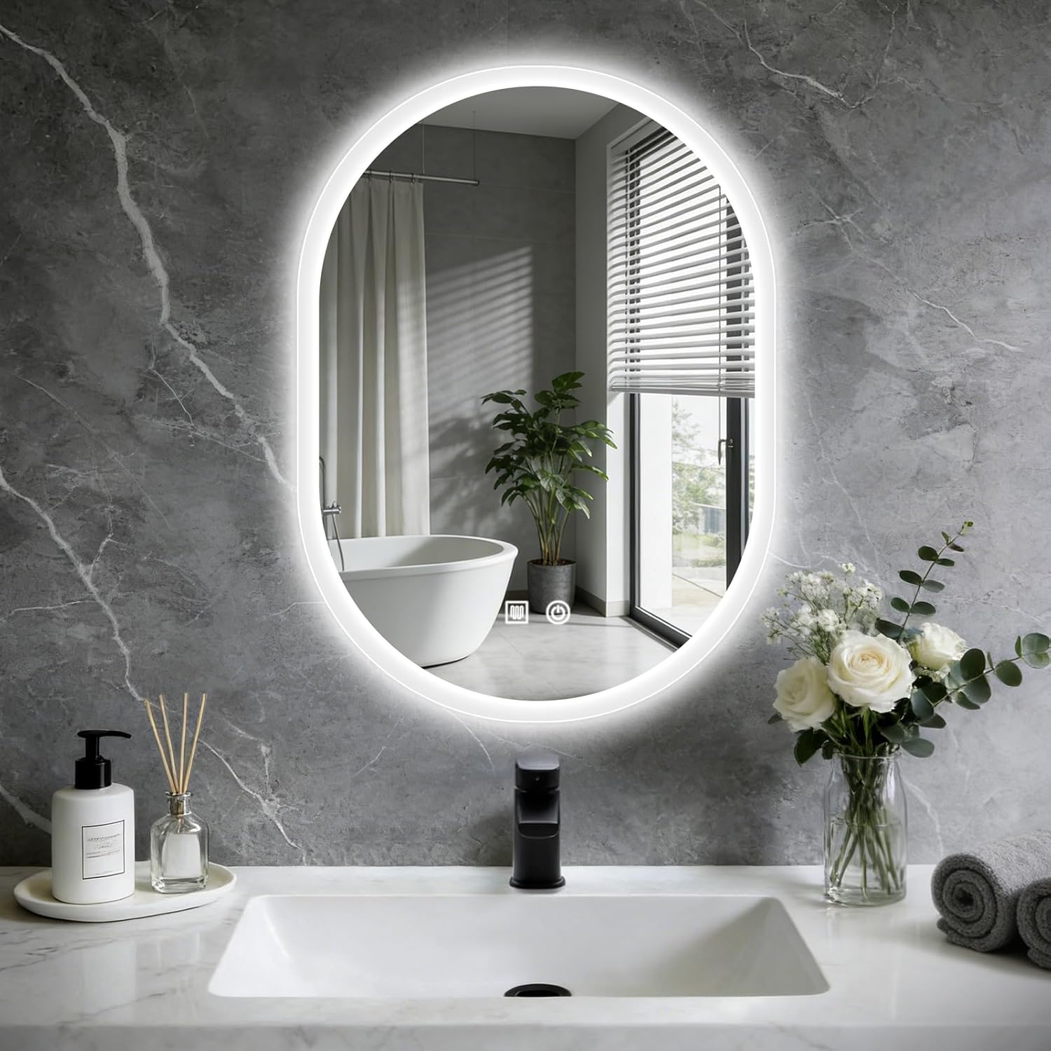 16x24 LED Bathroom Mirror with Lights Oval, Lighted Bathroom Vanity Mirror for Wall, Front Lit and Backlight