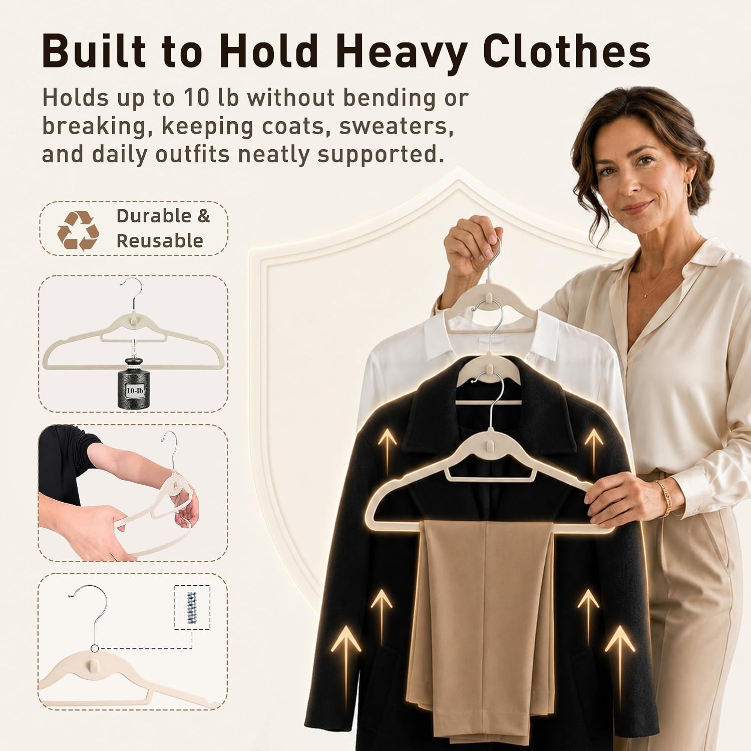 Velvet Hangers 30 Pack, Ivory Non Slip Hangers with 360° Swivel Hook | Cascading Hooks; Thin Space Saving Heavy Duty