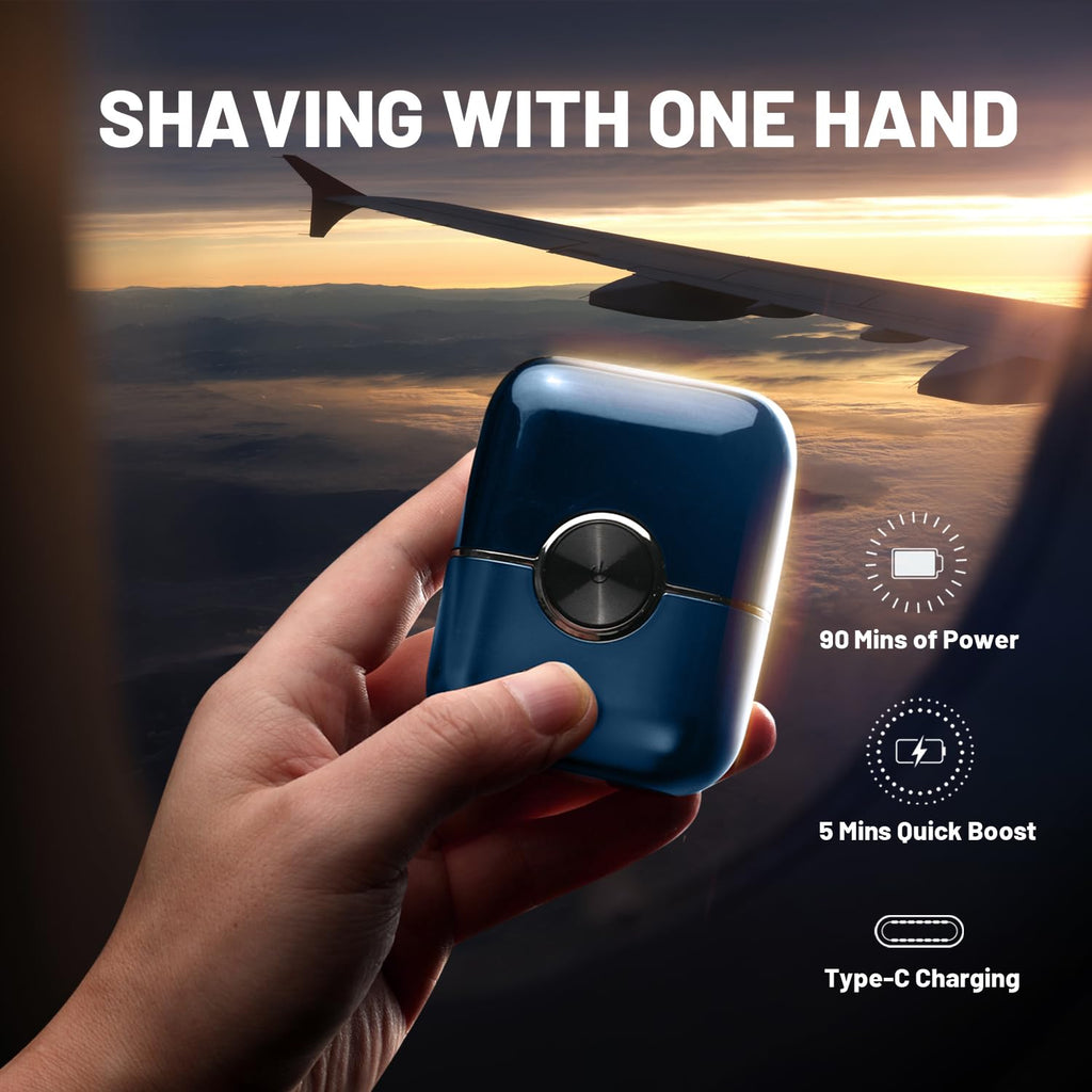 Electric Foil Shavers for Men: 4 Floating Blades & LED Display - Navy Blue