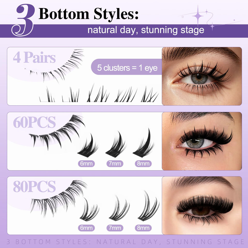 B&Q Bottom Lashes 3 Styles Natural,Manga,Dramatic Bottom Lash Clusters (01)