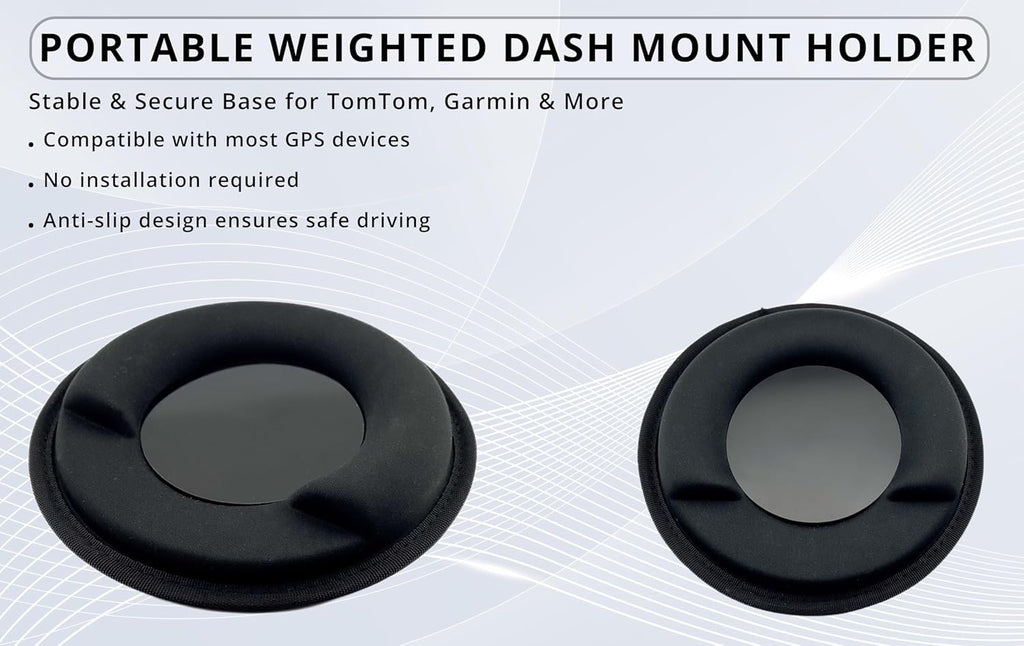 – Car Dashboard Mount | Soft Nylon, Metal Round Mount Dashboard | Weighted Sandbag Base with Magnetic Mount Option |