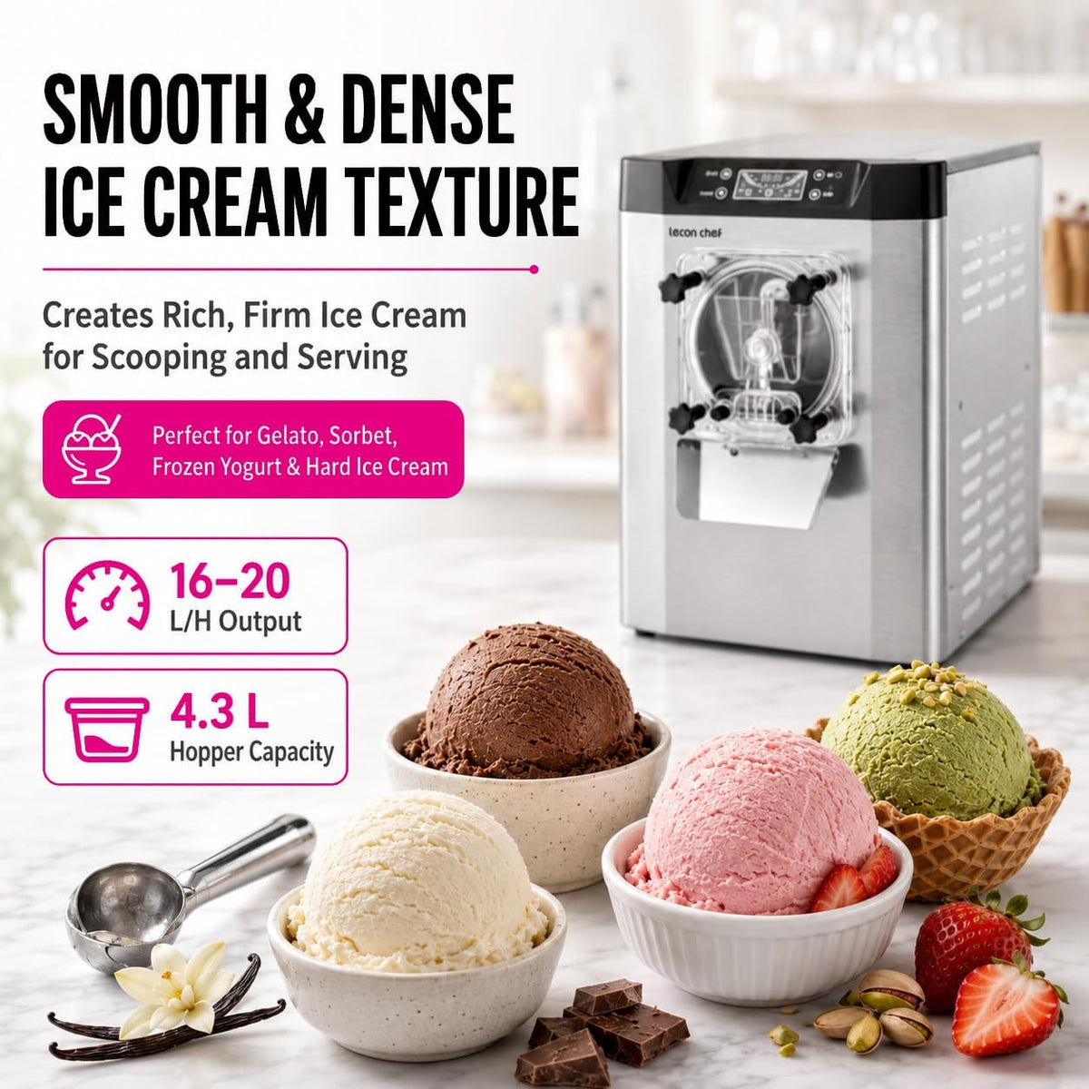 Commercial Ice Cream Machine, Hard Serve, 1400W, 16-20 L/H