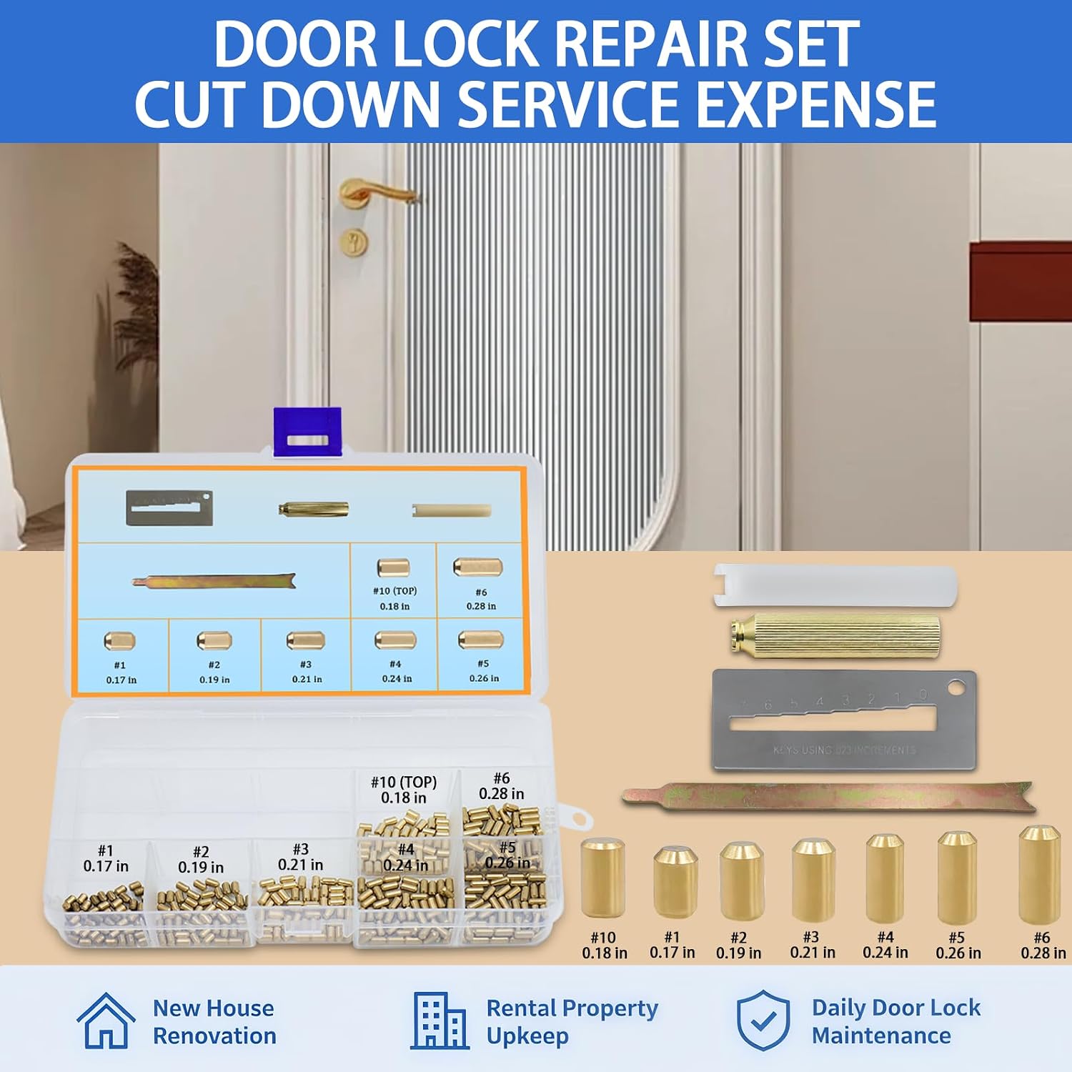 Keyway Rekey Kit for Kwikset Locks (1-6, 50 Each) | DIY Lock Rekeying Set Include 4-Tool & Brass Bottom Pins for Home