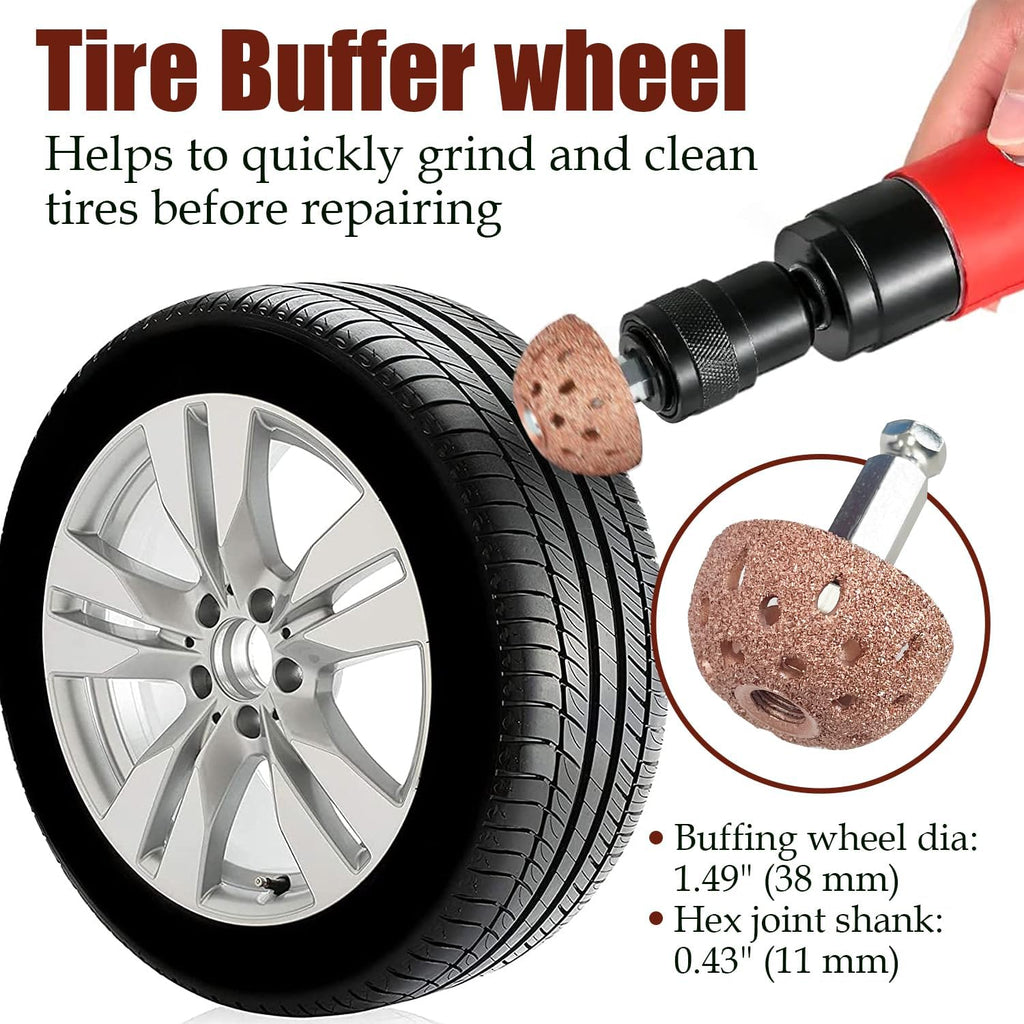 Tire Repair Patch Tool Kit Including 24pcs Tire Patch Plugs, Tungsten Buffing Wheel, Tire Patch Roller with 4mm Twist