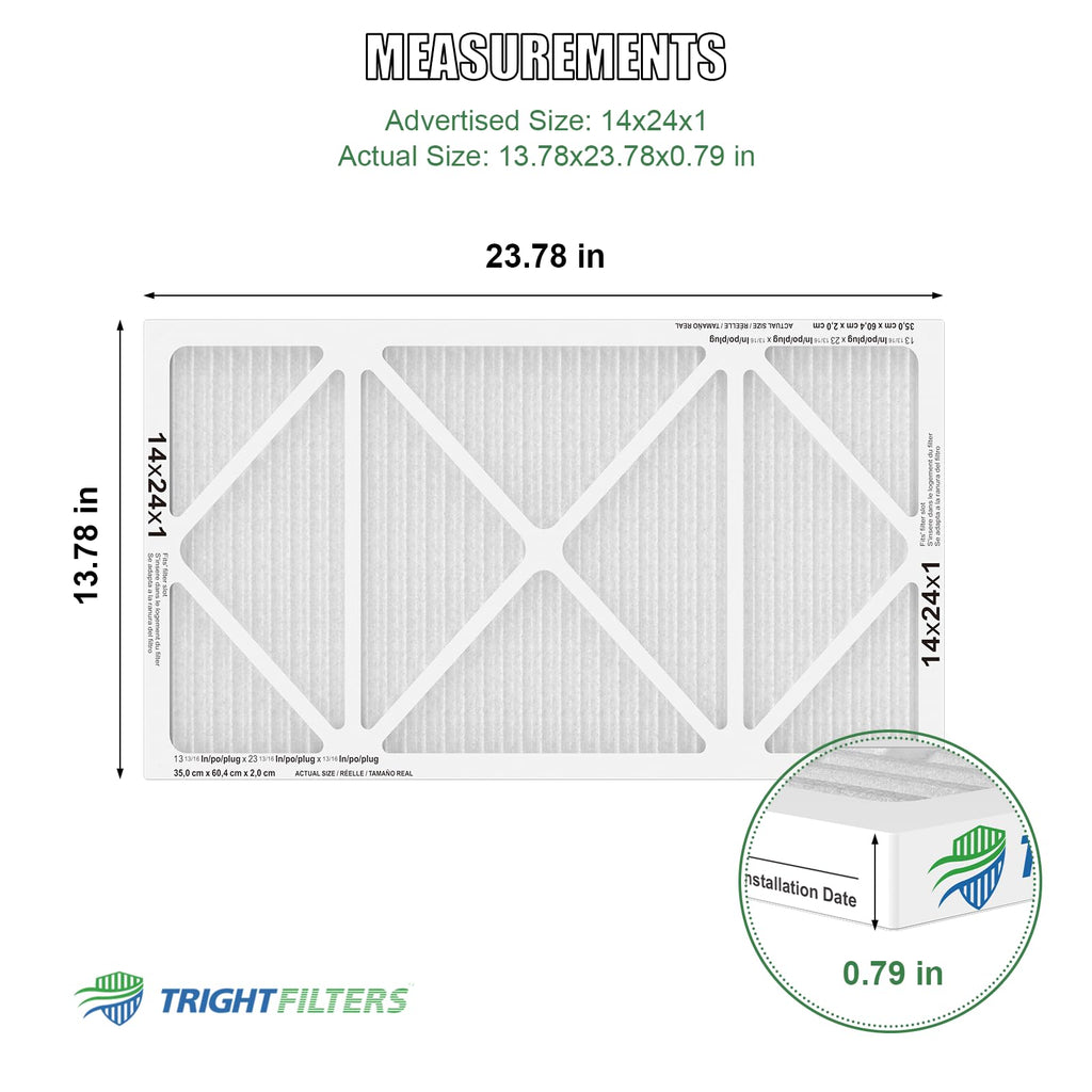 14x24x1 Air Filter 4 Pack, MERV 8 Pleated HVAC Furnace Filter