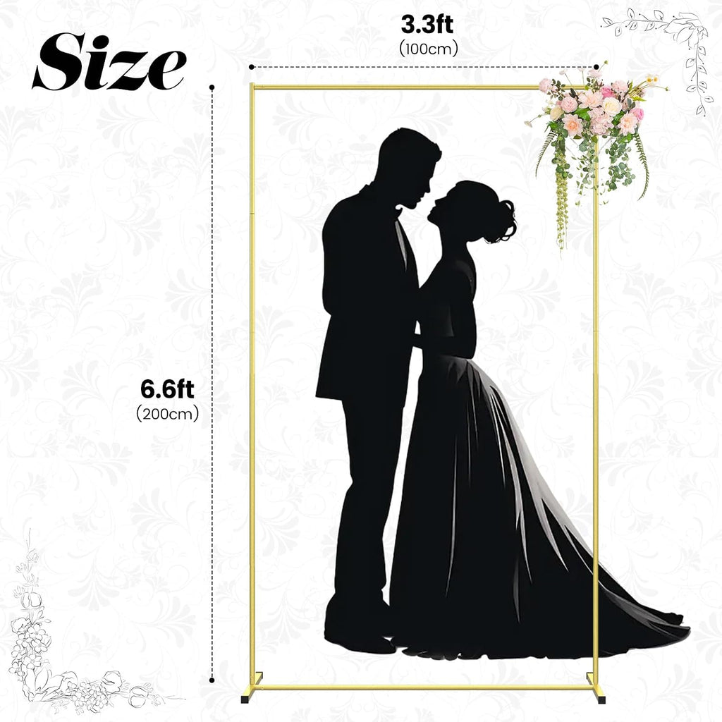 Metal Wedding Arch Backdrop Stand 6.6x3.3 FT Gold Square Balloon Arch Frame for Ceremony Party Birthday Bridal Baby