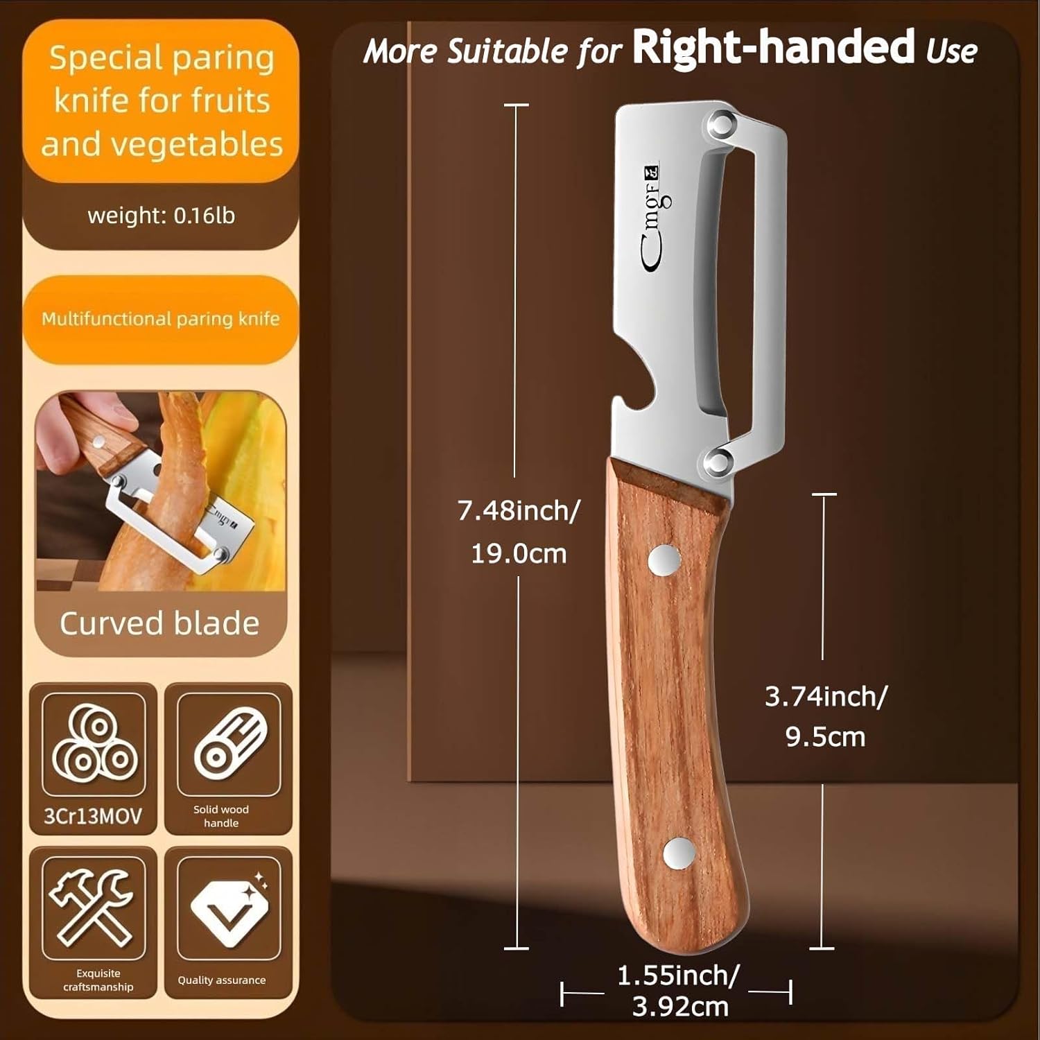 Premium Vegetable Peeler with Wooden Handle and Bottle Opener Stainless Steel Blade Kitchen Tool for Fruit Apple
