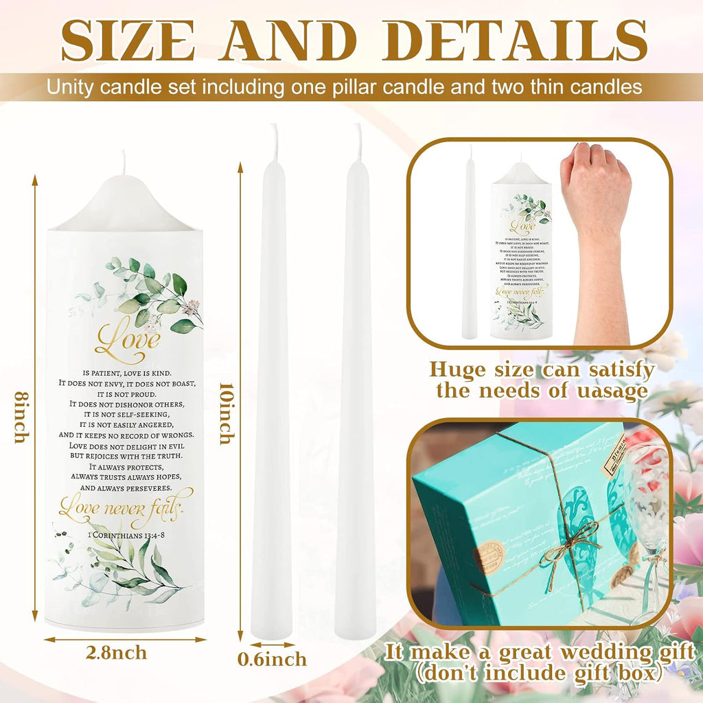 3 Pcs Unity Candle Set for Wedding Ceremony,Leaf Style