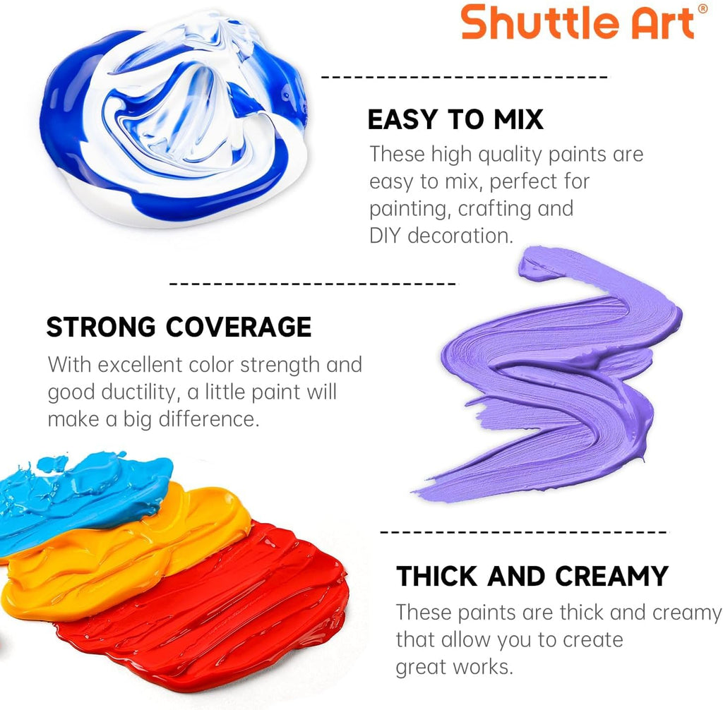 Acrylic Paint, 42 Colors Acrylic Paint Set with 12 Brushes, 2oz/60ml Bottles, Rich Pigmented, Water Proof, Premium