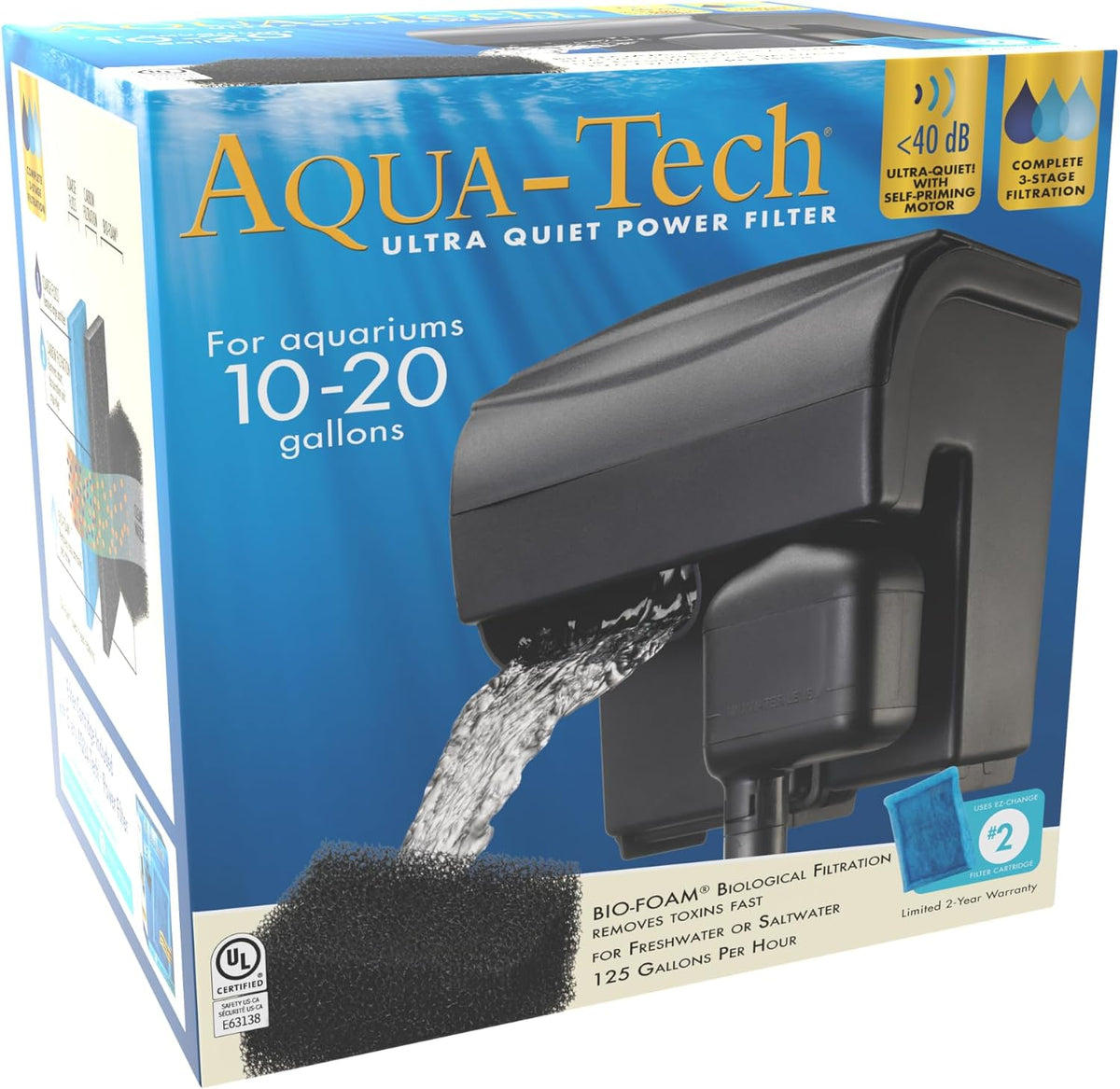 Ultra Quiet Power Filter For Aquariums, 10-20 Gallon
