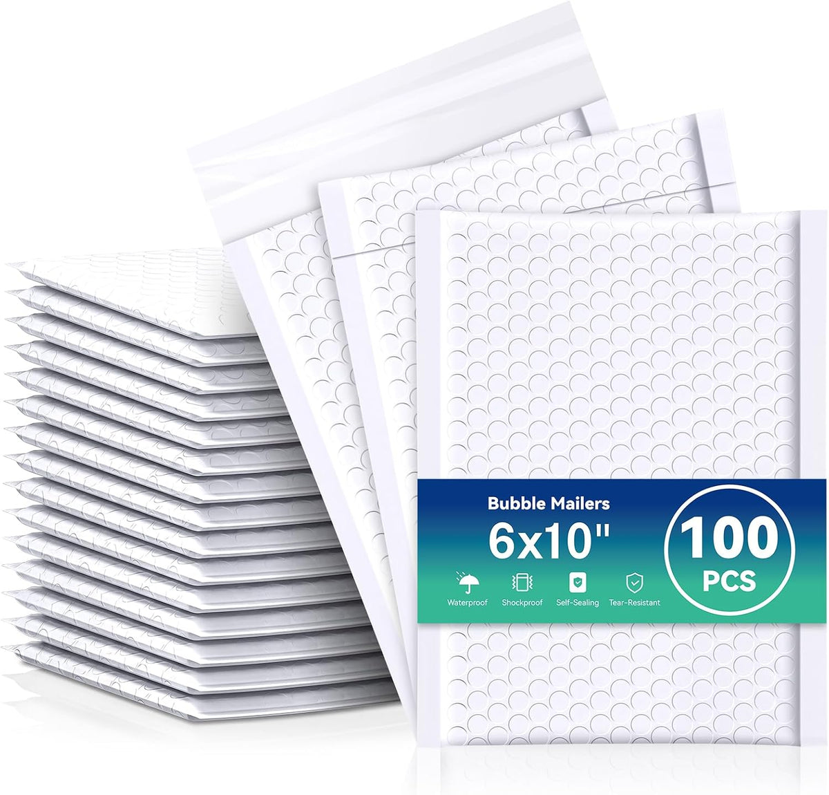 Bubble Mailers 6x10" 100 Pack: Self Seal Mailing Envelopes White