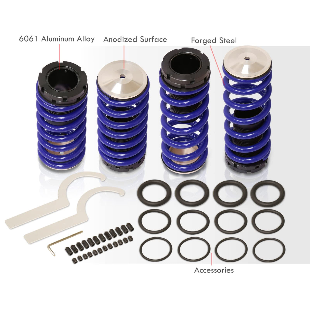 Height Adjustable Suspension Performance Lowering Springs Coilover Scaled Sleeves Kit Blue Compatible/Replacement For