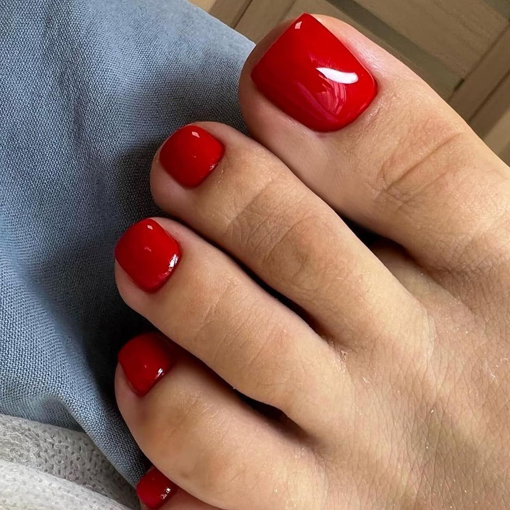 Press on Toenails Short, Red Toe Press on Nails Square