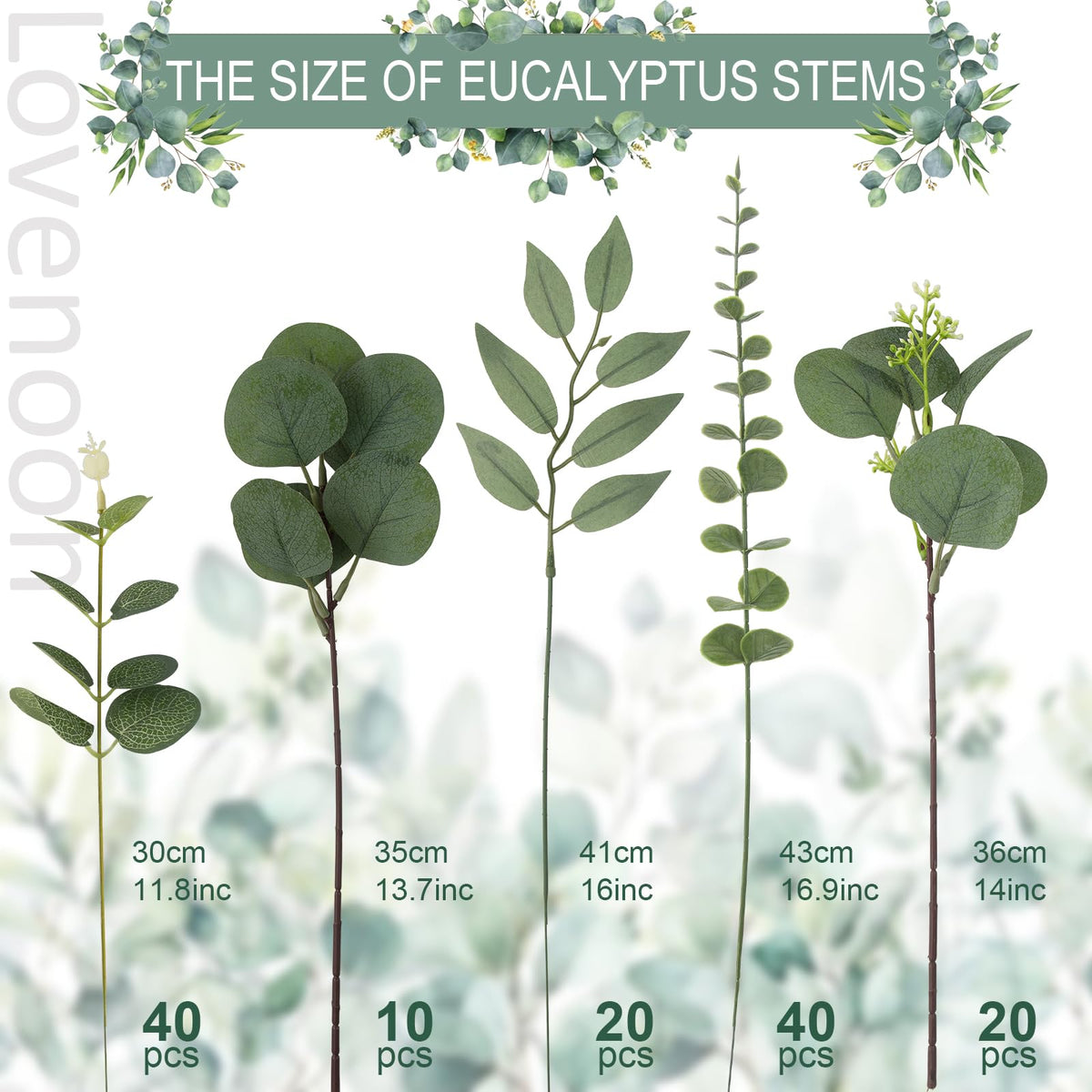 130 Pcs Mixed Eucalyptus Stem, Artificial Greenery Stems for Decor