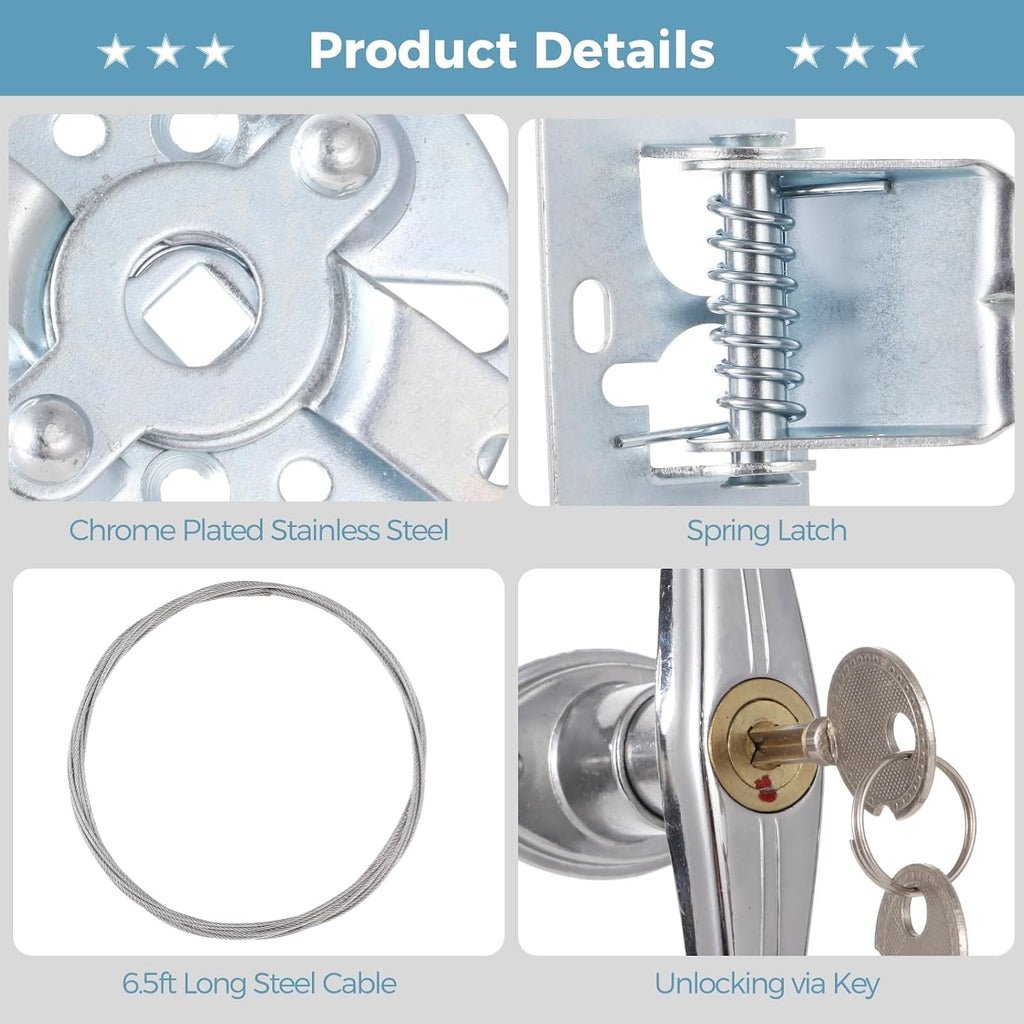 Garage Door Security Kit with Keyed Handle, T-Handle Lock for Garage Door, Overhead Garage Door Lock Assembly