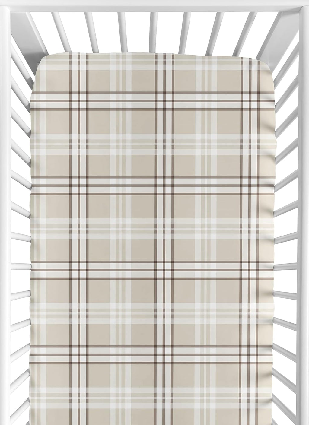 Fitted Baby Crib Sheets (Tan Gingham Plaid) for Boys or Girls, Infant Nursery, Toddler Room - Standard Size (Taupe