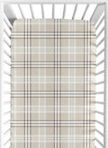 Fitted Baby Crib Sheets (Tan Gingham Plaid) for Boys or Girls, Infant Nursery, Toddler Room - Standard Size (Taupe