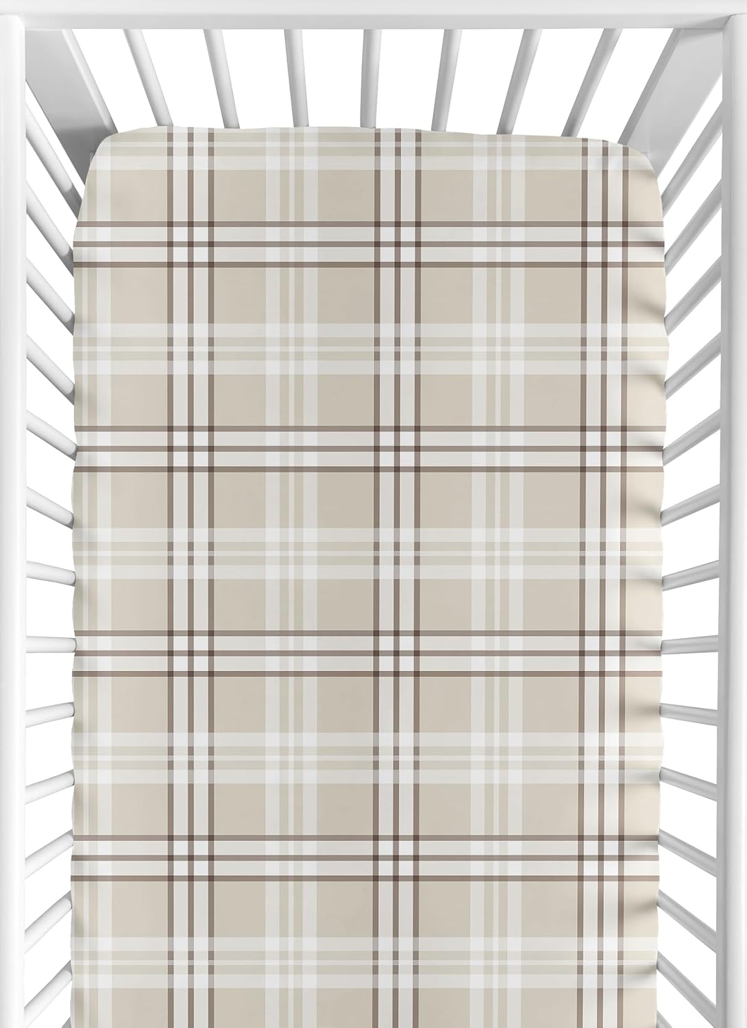Fitted Baby Crib Sheets (Tan Gingham Plaid) for Boys or Girls, Infant Nursery, Toddler Room - Standard Size (Taupe