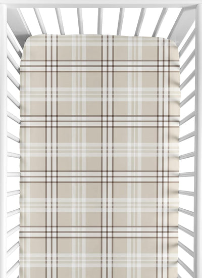 Fitted Baby Crib Sheets (Tan Gingham Plaid) for Boys or Girls, Infant Nursery, Toddler Room - Standard Size (Taupe