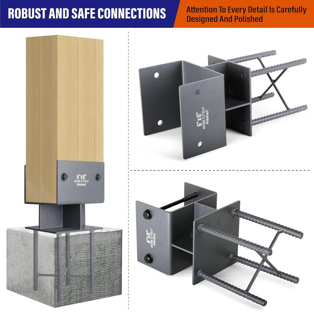 Stainless Steel 6"x6"(Actual 5.5"x5.5") Post Base Bracket Concrete, Wet Set Concrete Post Anchor Bracket Heavy Duty