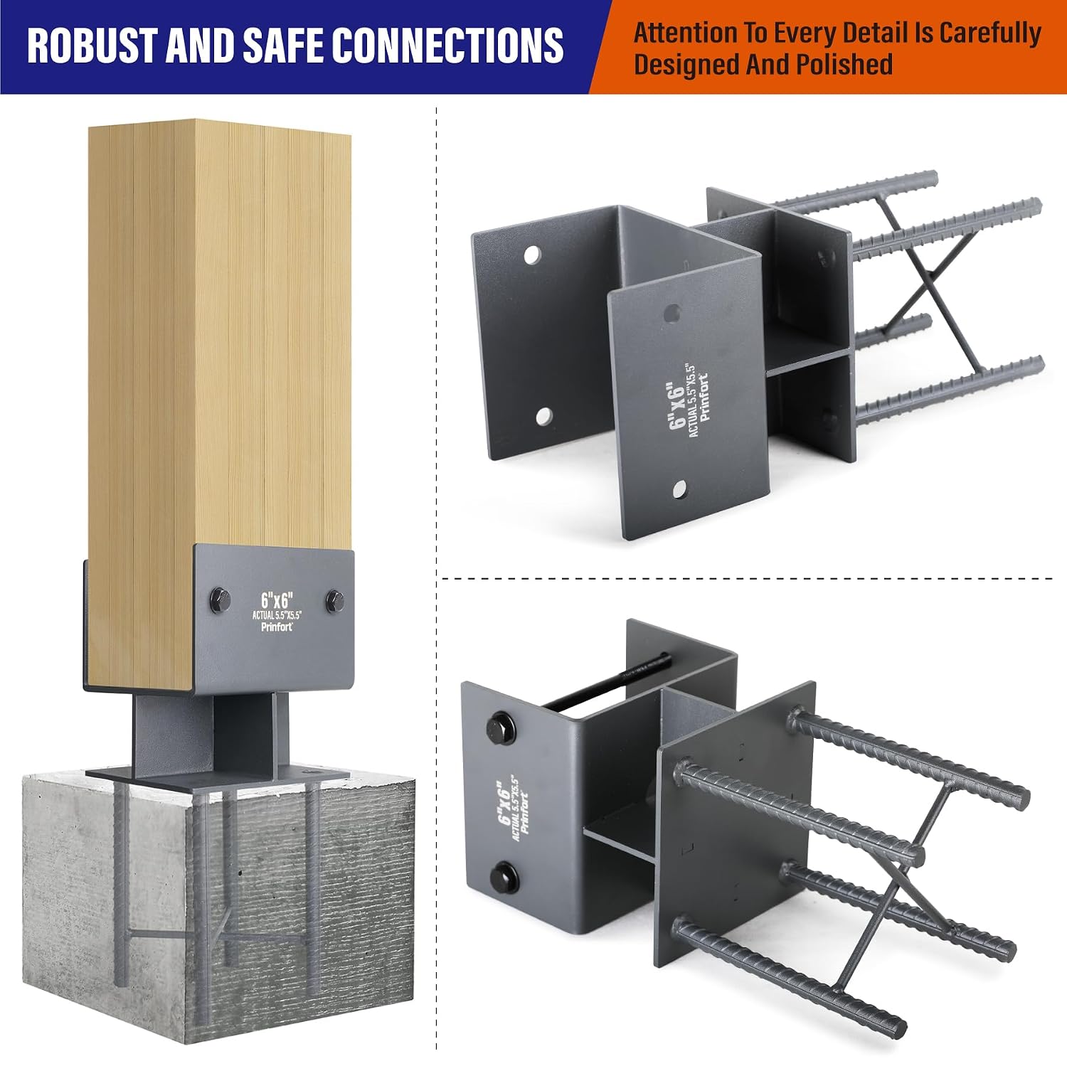 Stainless Steel 6"x6"(Actual 5.5"x5.5") Post Base Bracket Concrete, Wet Set Concrete Post Anchor Bracket Heavy Duty
