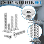 PATIKIL 20 Pcs #10-32 x 2 Flat Head Socket Cap Screws Machine Screws