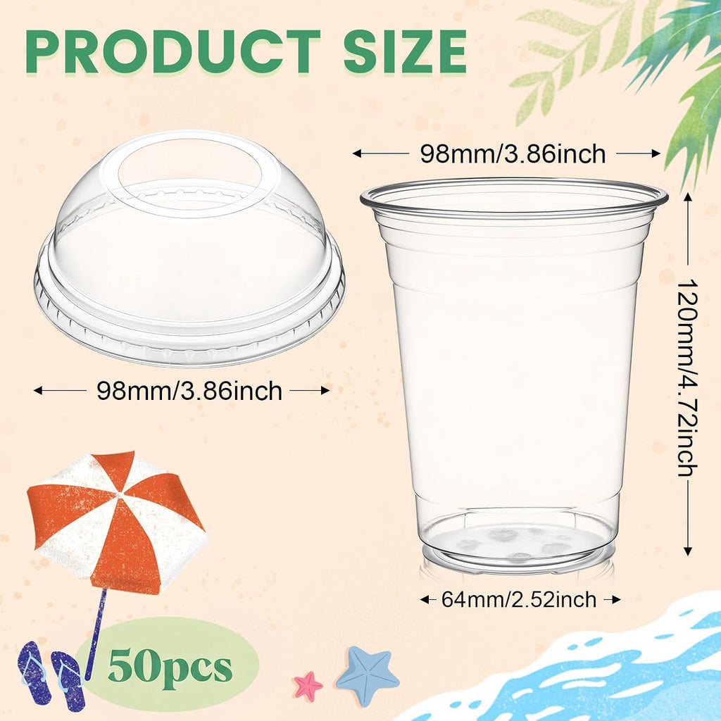 50 Sets 16oz Plastic Cups with Wide Dome Lids