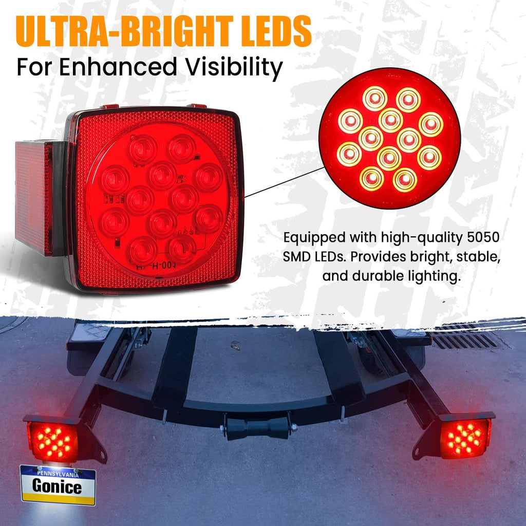 12V LED Trailer Light Kit, Super Bright Submersible Boat Trailer Lights, Utility Brake Turn Tail Lights for Camper
