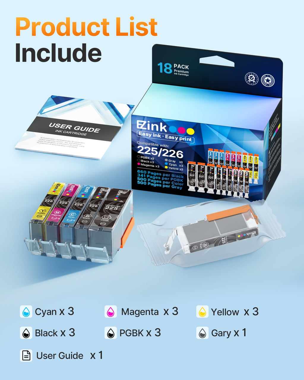Compatible Replacement for Canon PGI-225 CLI-226 Ink Cartridges