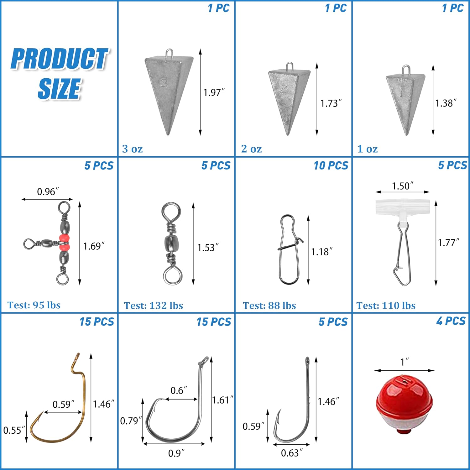 Saltwater Fishing Tackle Kit,131pcs Surf Fishing Gear with Saltwater Fishing Lures Fish Finder Rigs Pyramid Sinkers