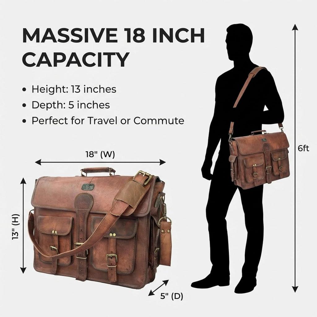 Leather Messenger Bag for Men, 18 Inch Laptop Crossbody, Handmade Leather Shoulder Satchel Bag for Men, Full Grain