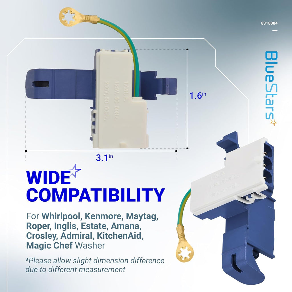 [Ultra Durable] BlueStars 8318084 AP3180933 PS886960 Washer Door Lid Switch - Fit for Whirlpool Roper Estate Kenmore - Replaces TJ90ES8084 WP8318084 AP6012742 ES8084 PS11745957 WP8318084VP PN8318084