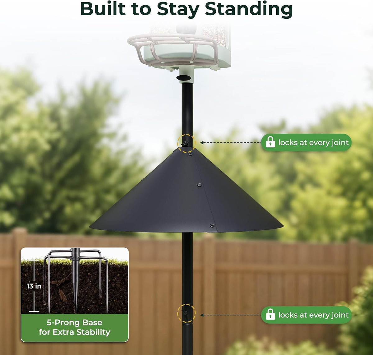 75 Inch Smart Bird Feeder Pole with Squirrel Proof Baffle