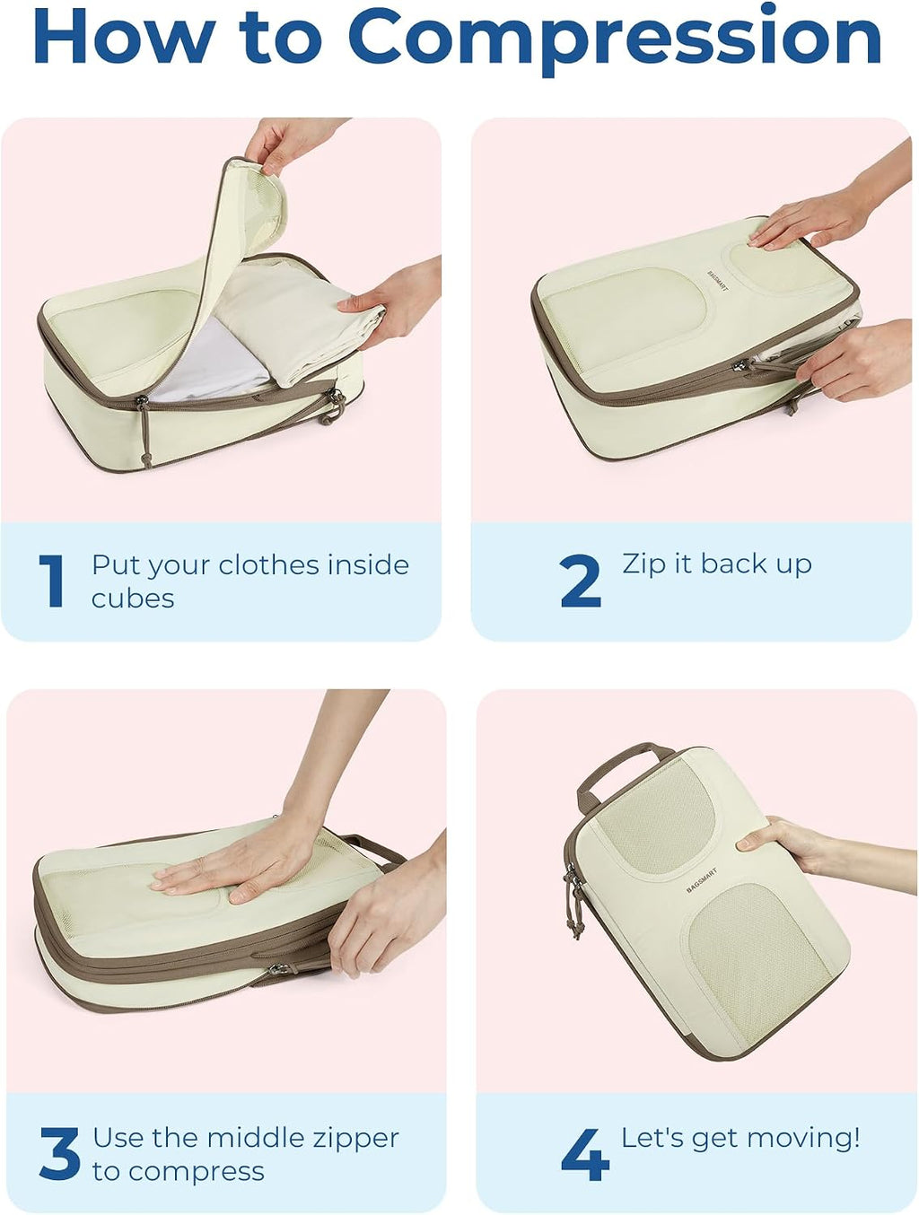 6 Set Compression Packing Cubes, Travel Luggage Organizer Bags
