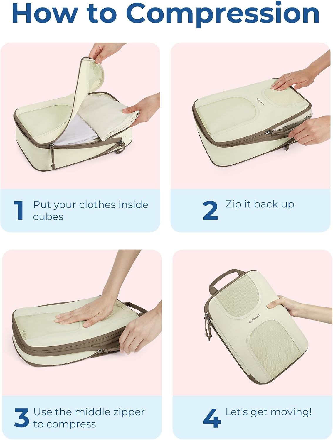 6 Set Compression Packing Cubes, Travel Luggage Organizer Bags
