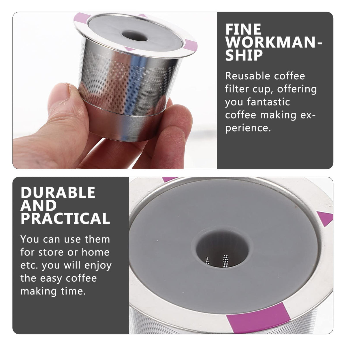 Reusable Coffee Filter Cup with Lid, Stainless Steel Mesh for Espresso