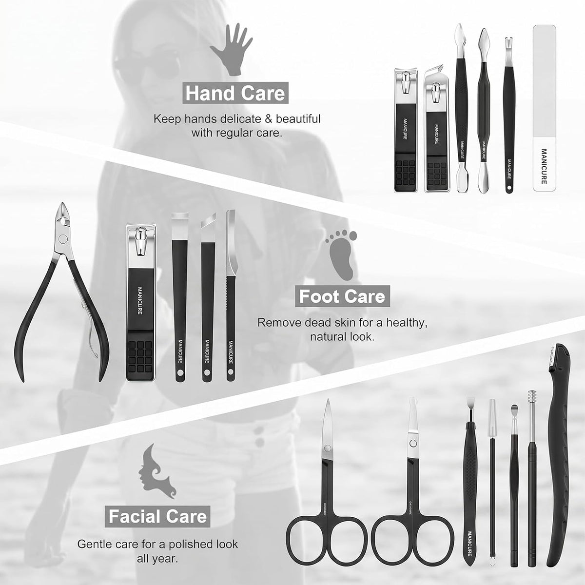 Manicure Kit Professional Nail Clipper Set-18 Pieces, Black