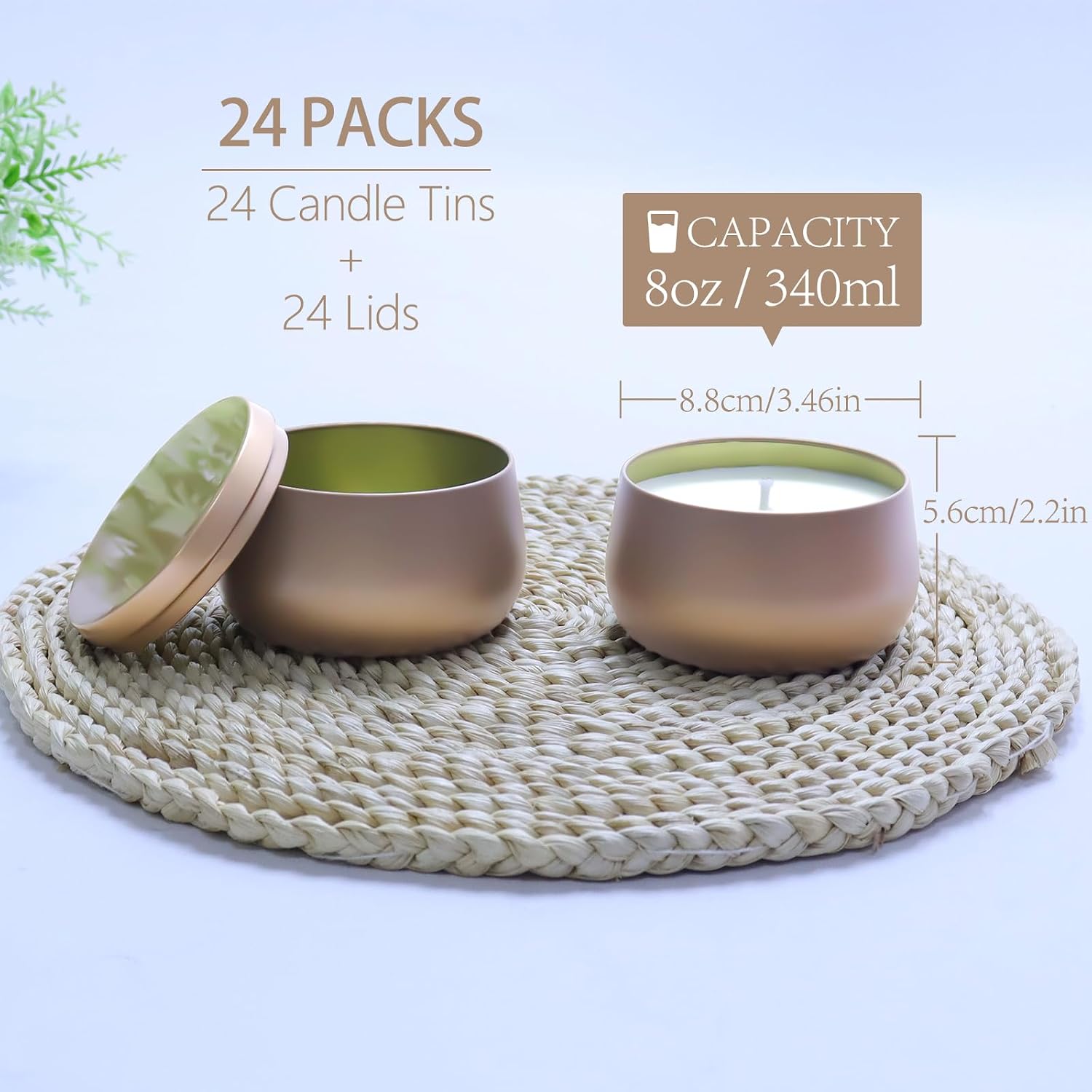 24 Pack 8oz Dark Glod Candle Tins for Making Candles - Bulk Metal Candle Containers with Lids. Empty Round Candle