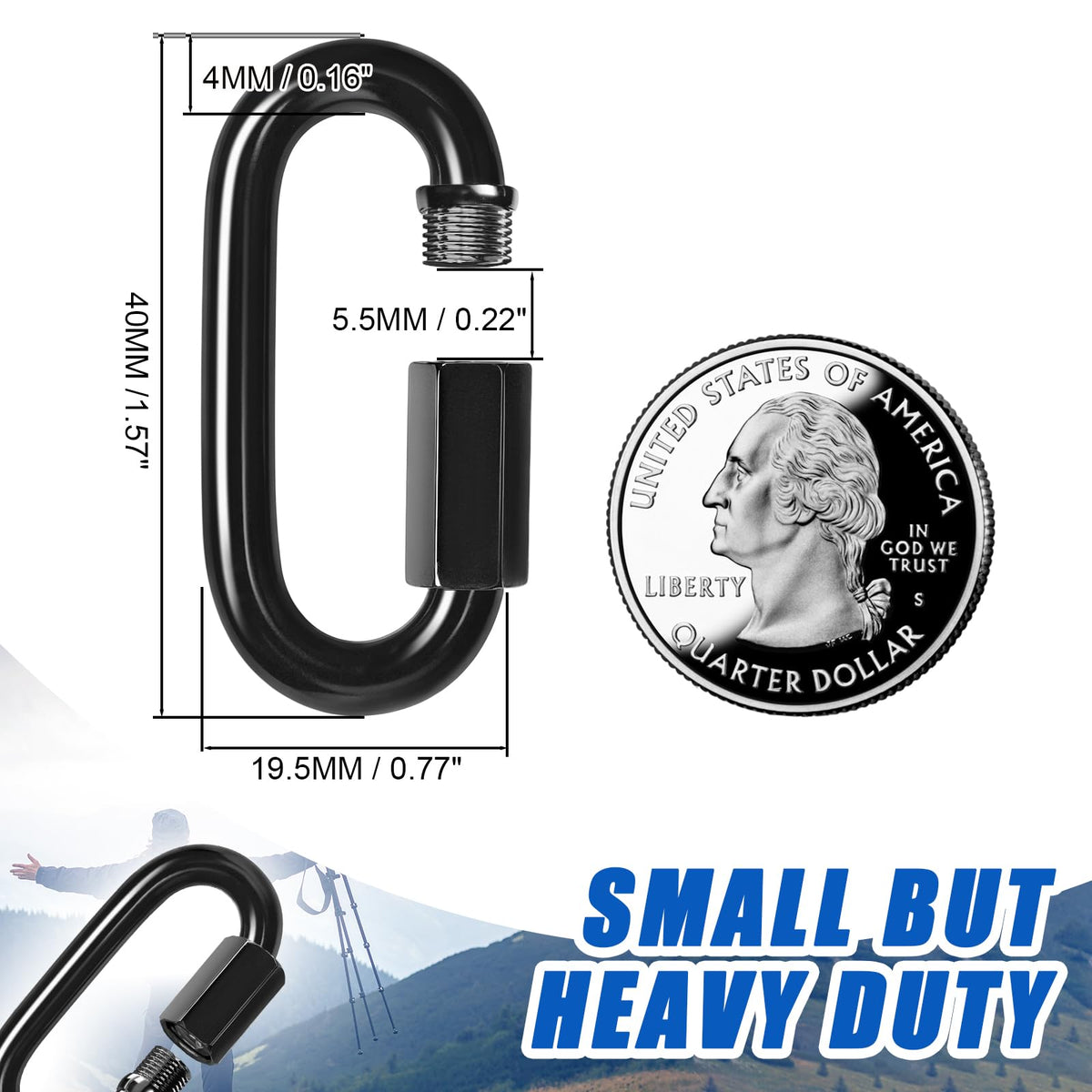Kinlink M4 5/32 Quick Link Black Chain Connector Screw Carabiner 16 Pack