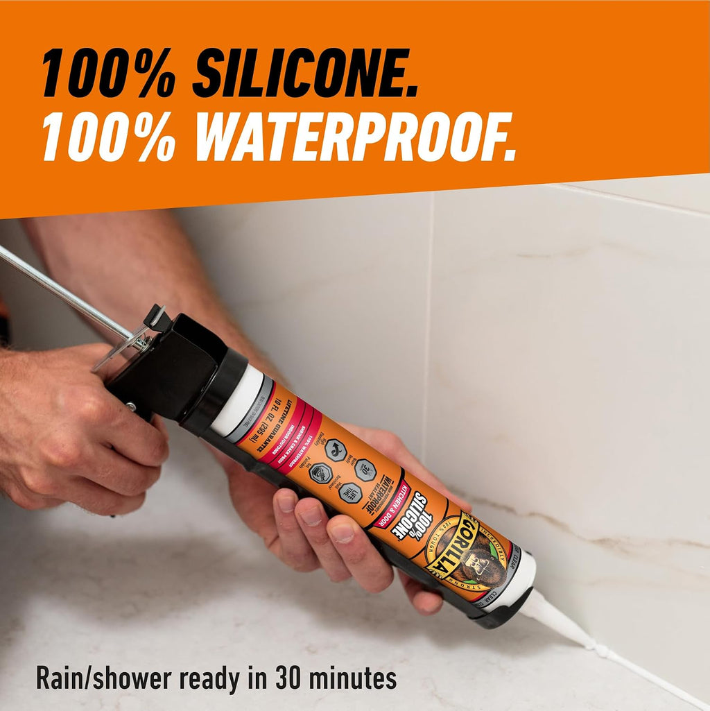 100% Silicone Caulk, Kitchen & Bath Sealant, 10oz Cartridge, Clear