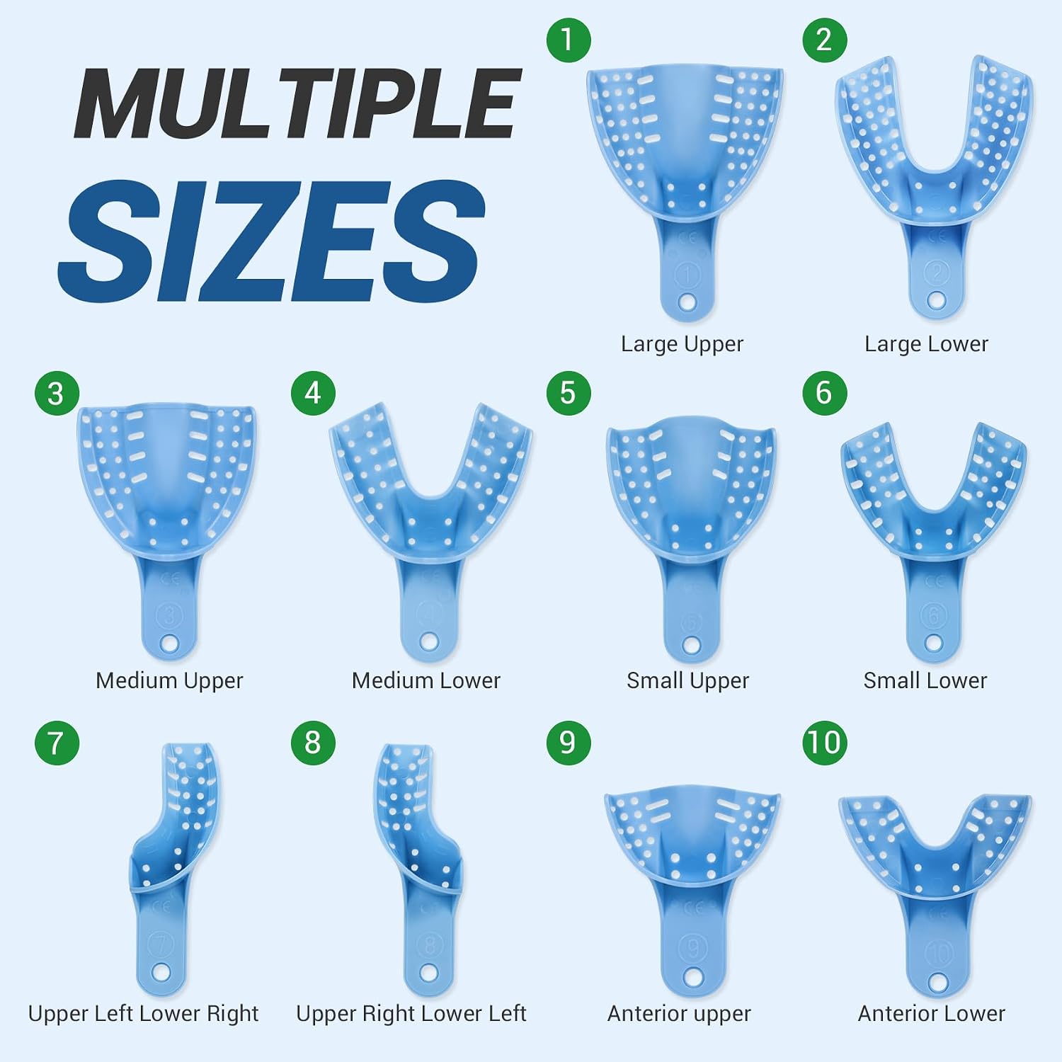 Dental Impression Trays Disposable 10 PCS, Perforated Impression Trays Set Plastic Teeth Holder for Dental Clinic