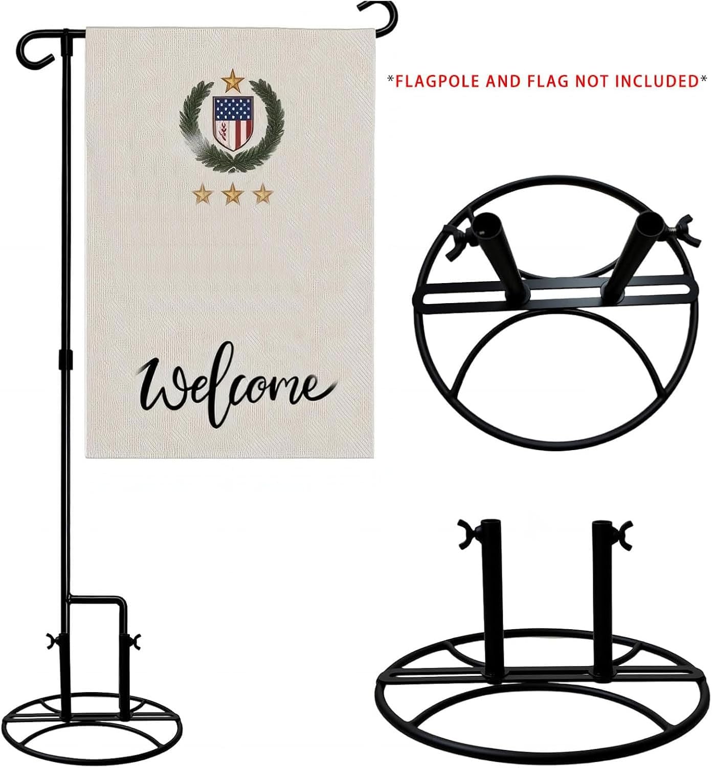 2026 Adjustable Width Garden Flag Stand Base - Metal Bracket Base (Adapter) | flag holder,Bold Design,Adjustable Size